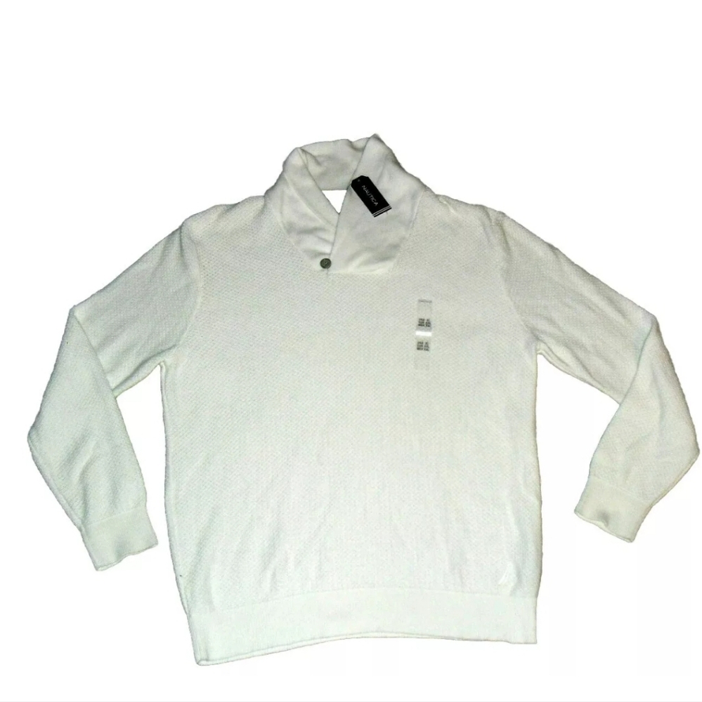Nautica $89 Mens White Collared Cotton Sweater sz. XL New Tags